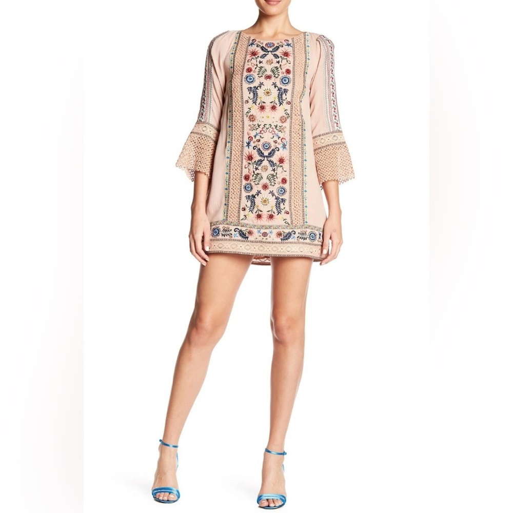 🩷HP🩷 Alice + Olivia Gabriel Embroidered Crochet  Blush Pink Tunic Dress